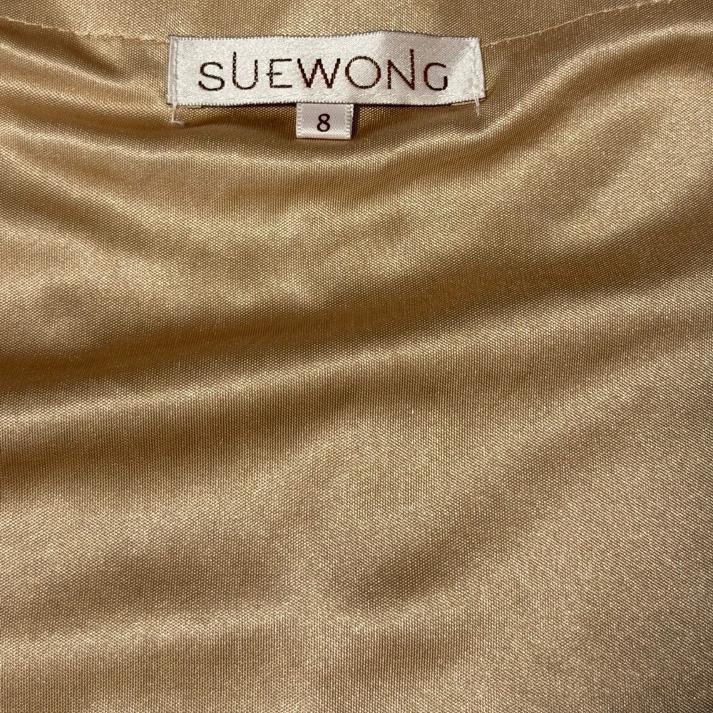 Sue Wong Embroidered Cocktail Dress Size 8 Gold Floral Lace Sheath Elegant - Picture 5 of 7